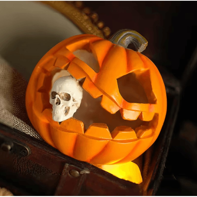 Halloween Ghost Pumpkin Lantern Pumpkin Eating Skull Statue For Porch Garden And Table Decor 2