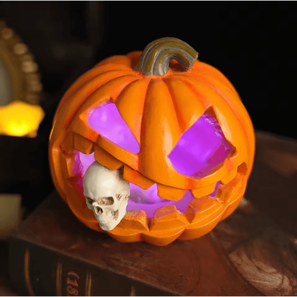 Halloween Ghost Pumpkin Lantern Pumpkin Eating Skull Statue For Porch Garden And Table Decor 3