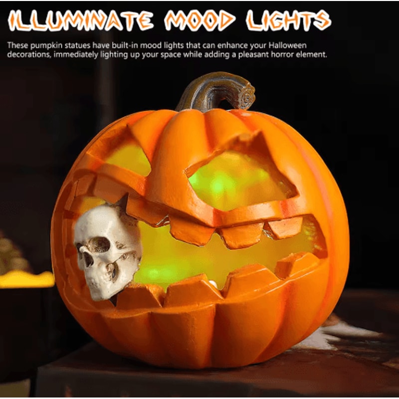 Halloween Ghost Pumpkin Lantern Pumpkin Eating Skull Statue For Porch Garden And Table Decor 0