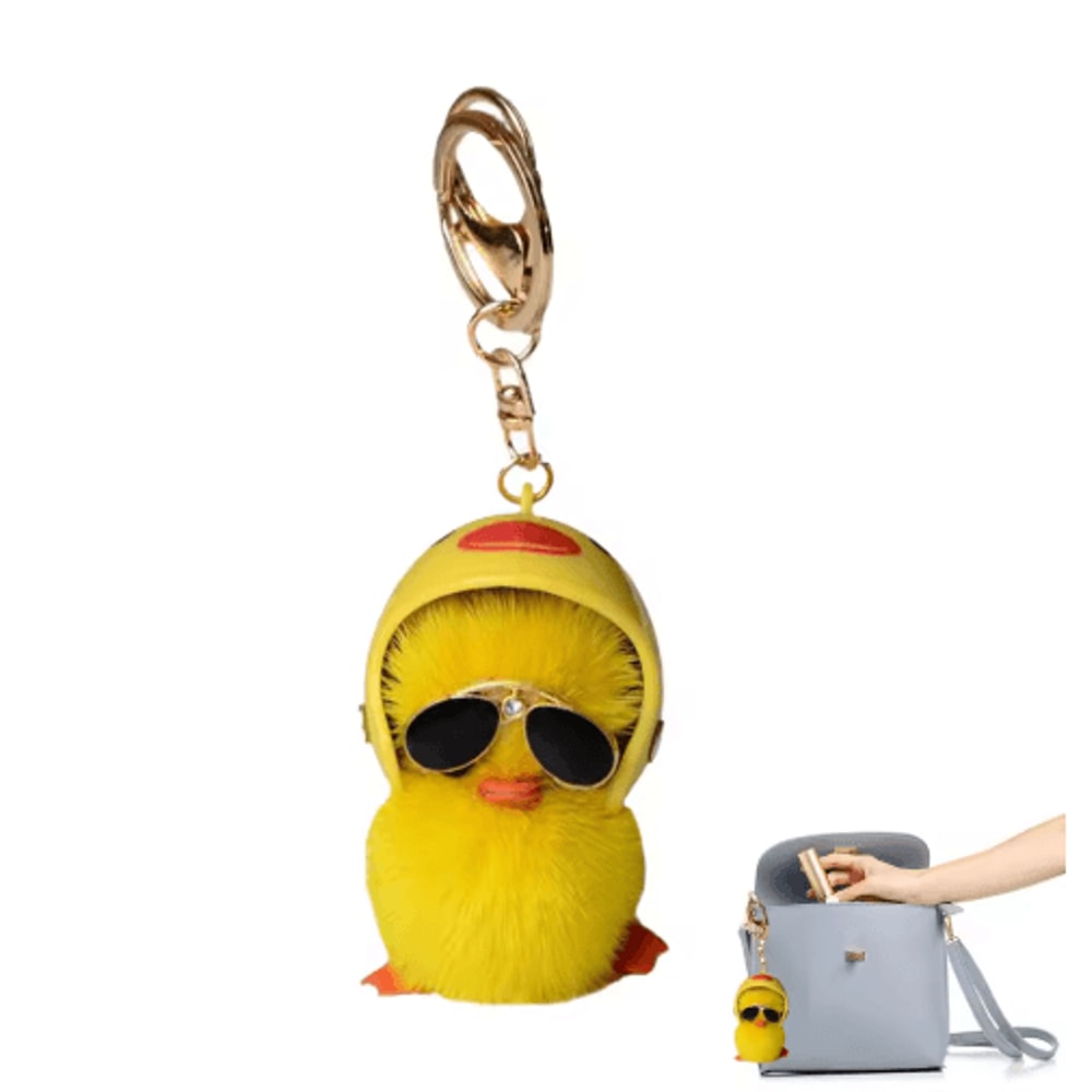 Cute Fluffy Duck Keychain Plush Little Duck With Helmet And Sunglasses Bag Pendant 3
