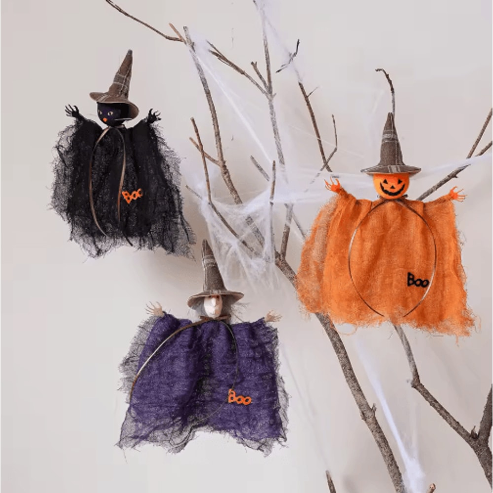 Halloween Mesh Hanging Decorations Ghost Pumpkin And Witch Sheer Silk Cloth Decor 7
