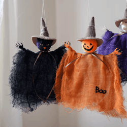 halloween mesh hanging decorations ghost pumpkin and witch sheer silk cloth decor