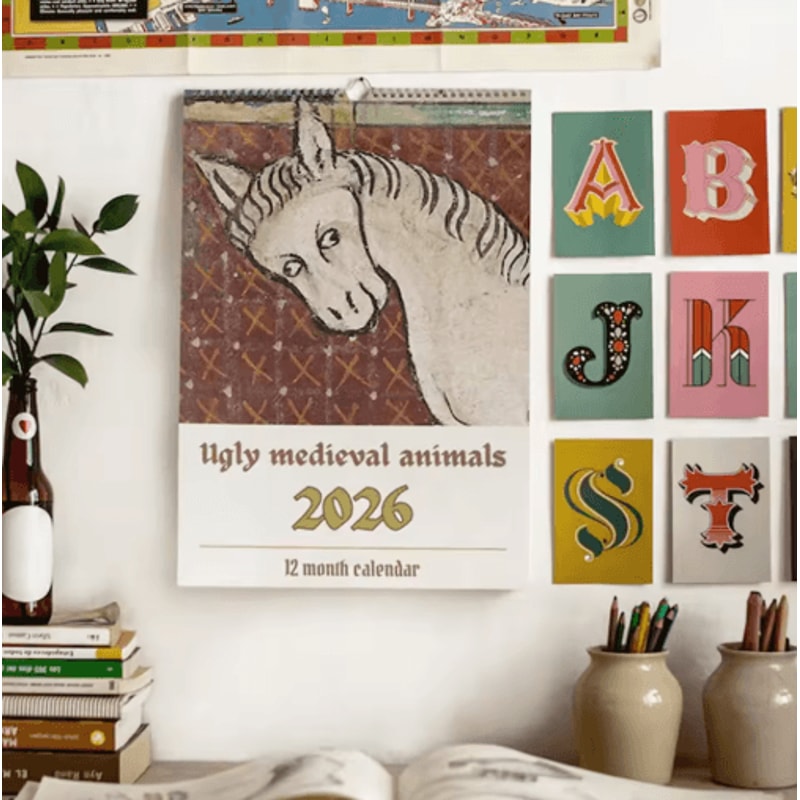 2026 Wall Calendar Medieval Animal Theme With Humorous Ugly Style Illustrations 0