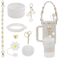 7PCS Stanley Cup Accessory Set Pink Flower Handle Strap Straw Cover And Decorative Charms 1