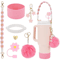 7PCS Stanley Cup Accessory Set Pink Flower Handle Strap Straw Cover And Decorative Charms 14