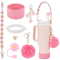 7PCS Stanley Cup Accessory Set Pink Flower Handle Strap Straw Cover And Decorative Charms 19