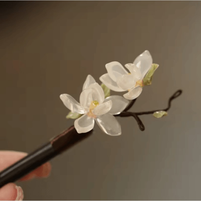 Pink Flower Hair Pin Retro Chinese Style Wooden Hair Sticks With Pendant For Hanfu 1