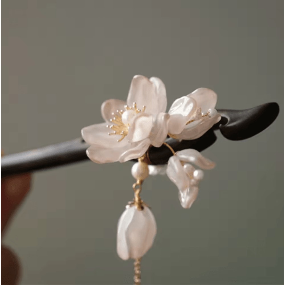 Pink Flower Hair Pin Retro Chinese Style Wooden Hair Sticks With Pendant For Hanfu 3