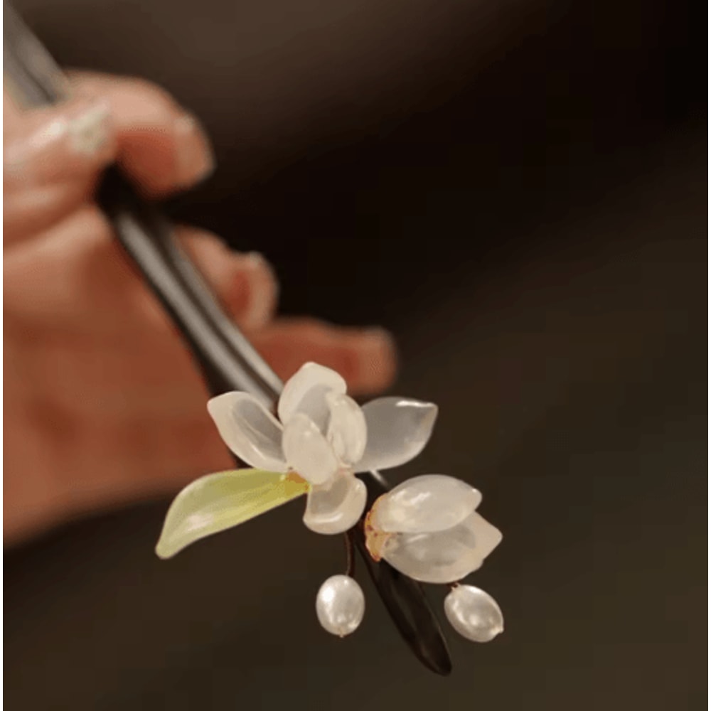 Pink Flower Hair Pin Retro Chinese Style Wooden Hair Sticks With Pendant For Hanfu 4