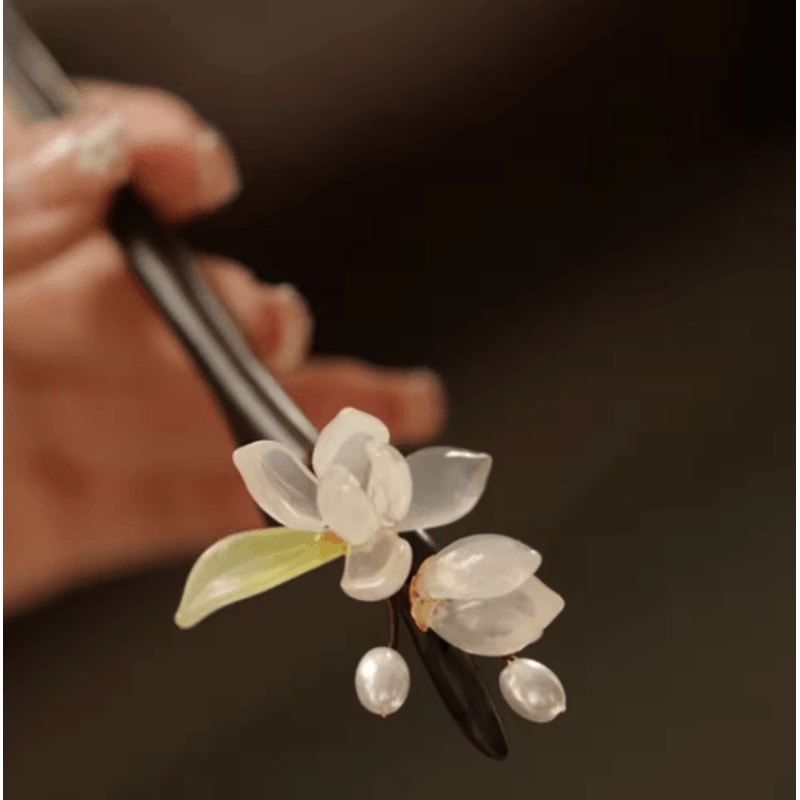 Pink Flower Hair Pin Retro Chinese Style Wooden Hair Sticks With Pendant For Hanfu 4