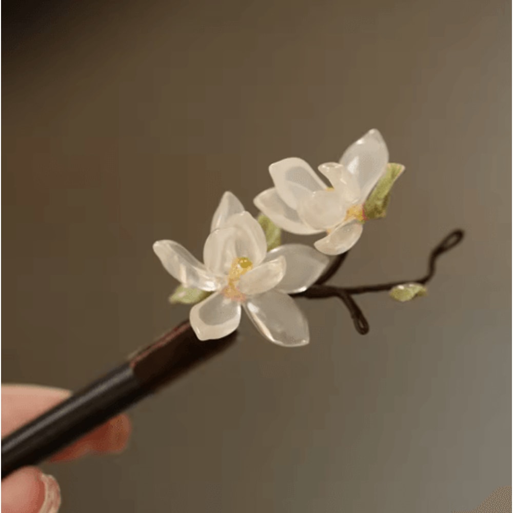 Pink Flower Hair Pin Retro Chinese Style Wooden Hair Sticks With Pendant For Hanfu 5