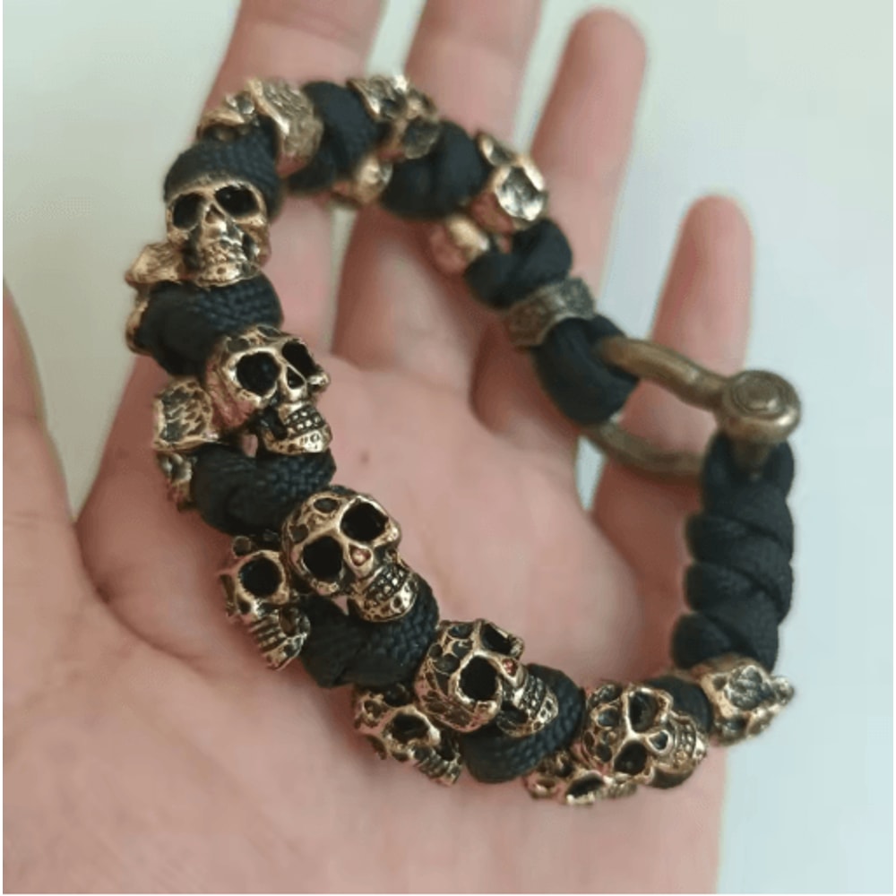 Punk Skull Paracord Bracelet For Men Vintage Handmade Adjustable Wristband 5