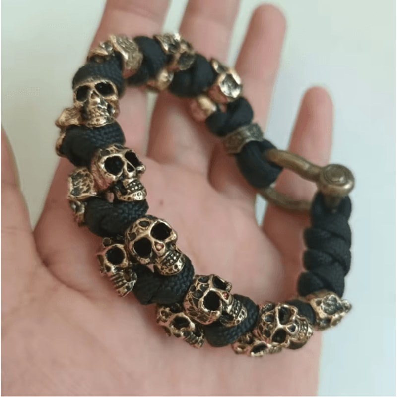Punk Skull Paracord Bracelet For Men Vintage Handmade Adjustable Wristband 5