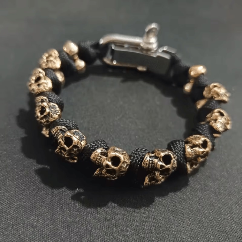 Punk Skull Paracord Bracelet For Men Vintage Handmade Adjustable Wristband 0