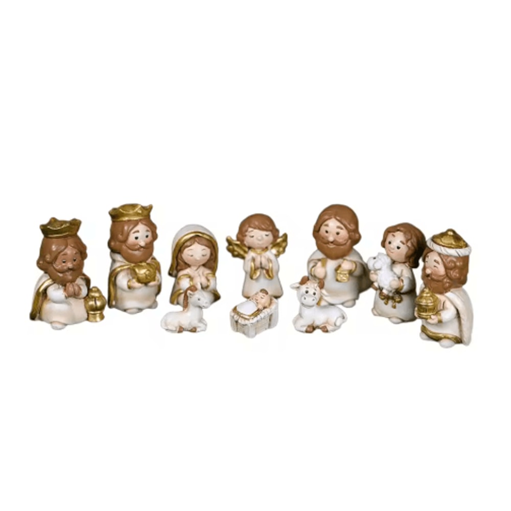 Cartoon Christmas Nativity Scene Figurines Hand Painted Resin Holiday Decor Set 1
