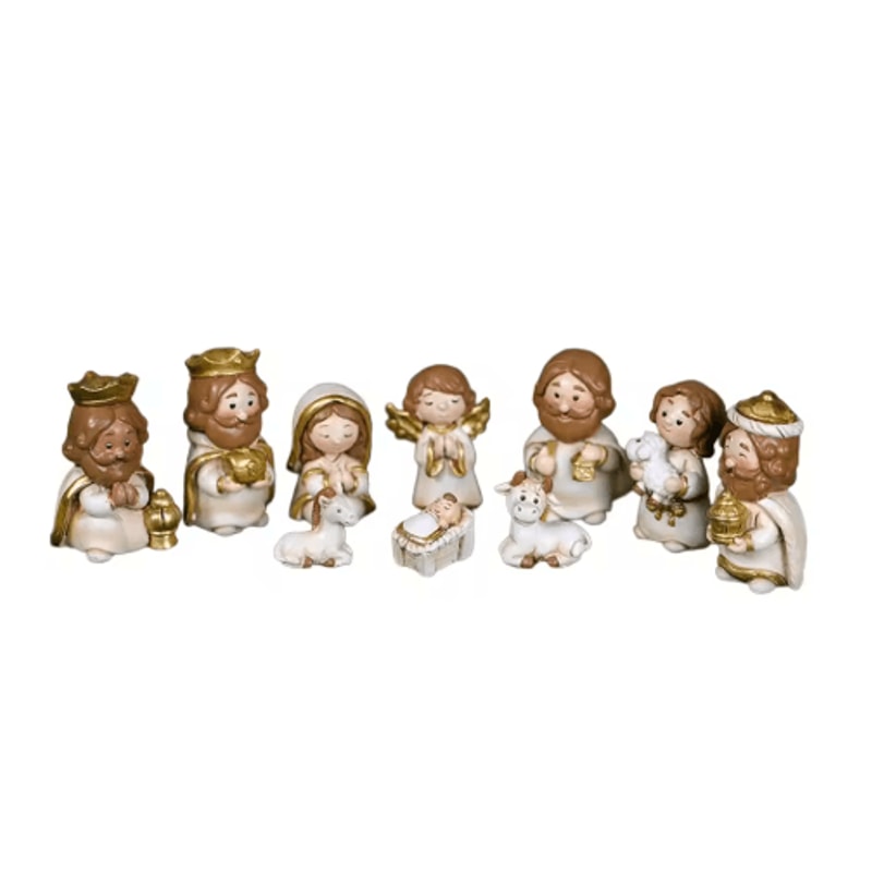 Cartoon Christmas Nativity Scene Figurines Hand Painted Resin Holiday Decor Set 1