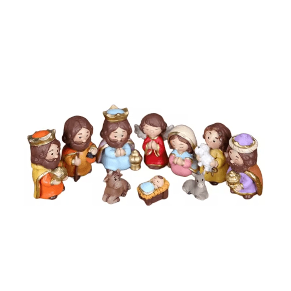 Cartoon Christmas Nativity Scene Figurines Hand Painted Resin Holiday Decor Set 3