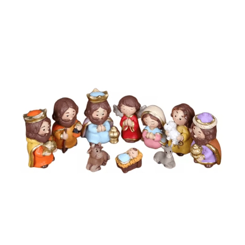 Cartoon Christmas Nativity Scene Figurines Hand Painted Resin Holiday Decor Set 3
