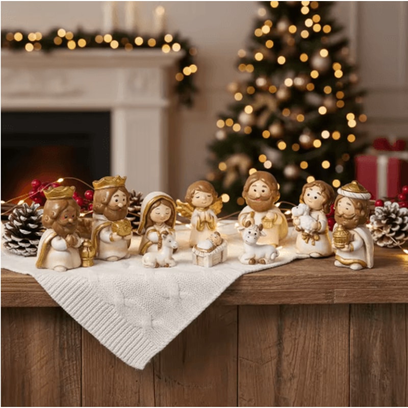 Cartoon Christmas Nativity Scene Figurines Hand Painted Resin Holiday Decor Set 6