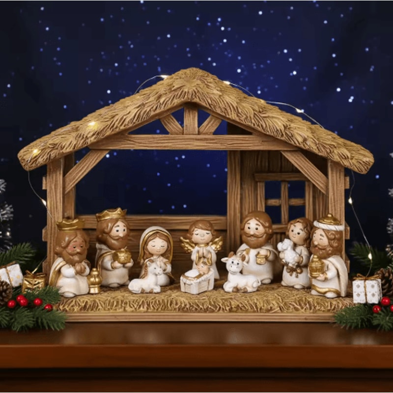 Cartoon Christmas Nativity Scene Figurines Hand Painted Resin Holiday Decor Set 8