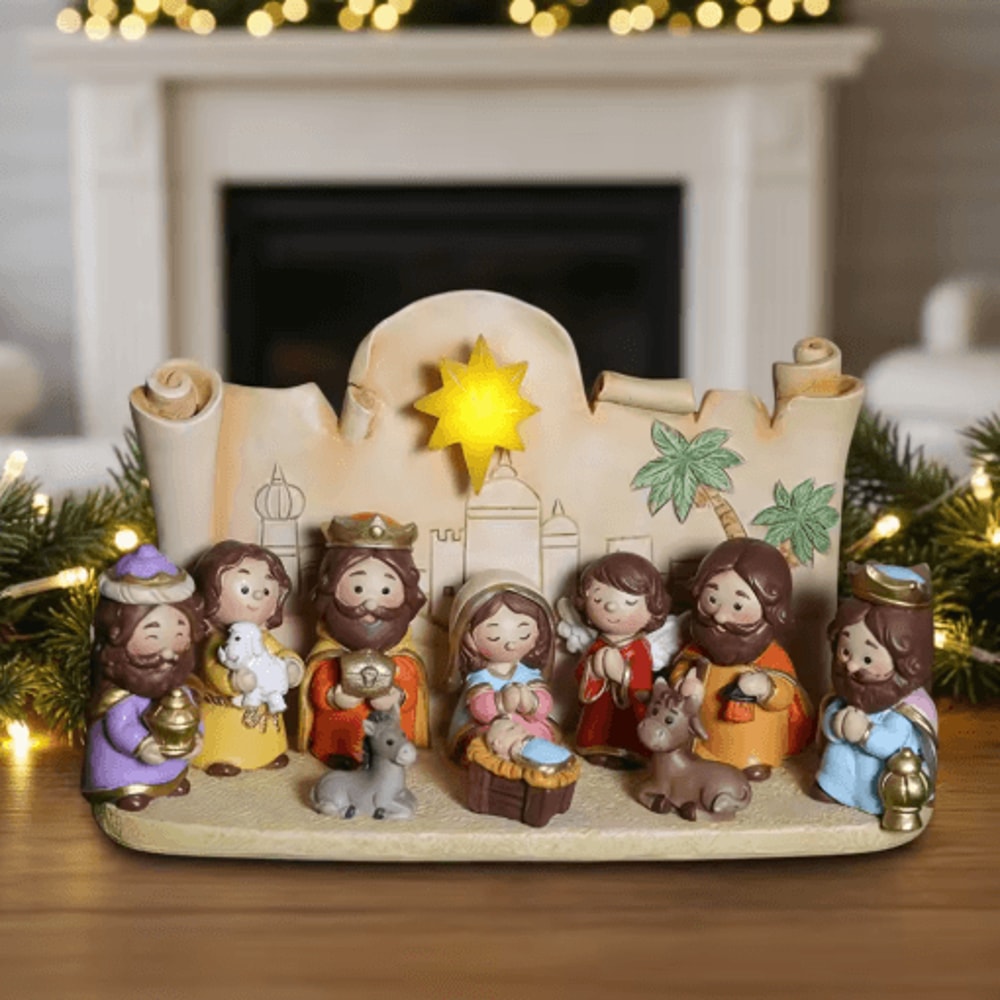 Cartoon Christmas Nativity Scene Figurines Hand Painted Resin Holiday Decor Set 9