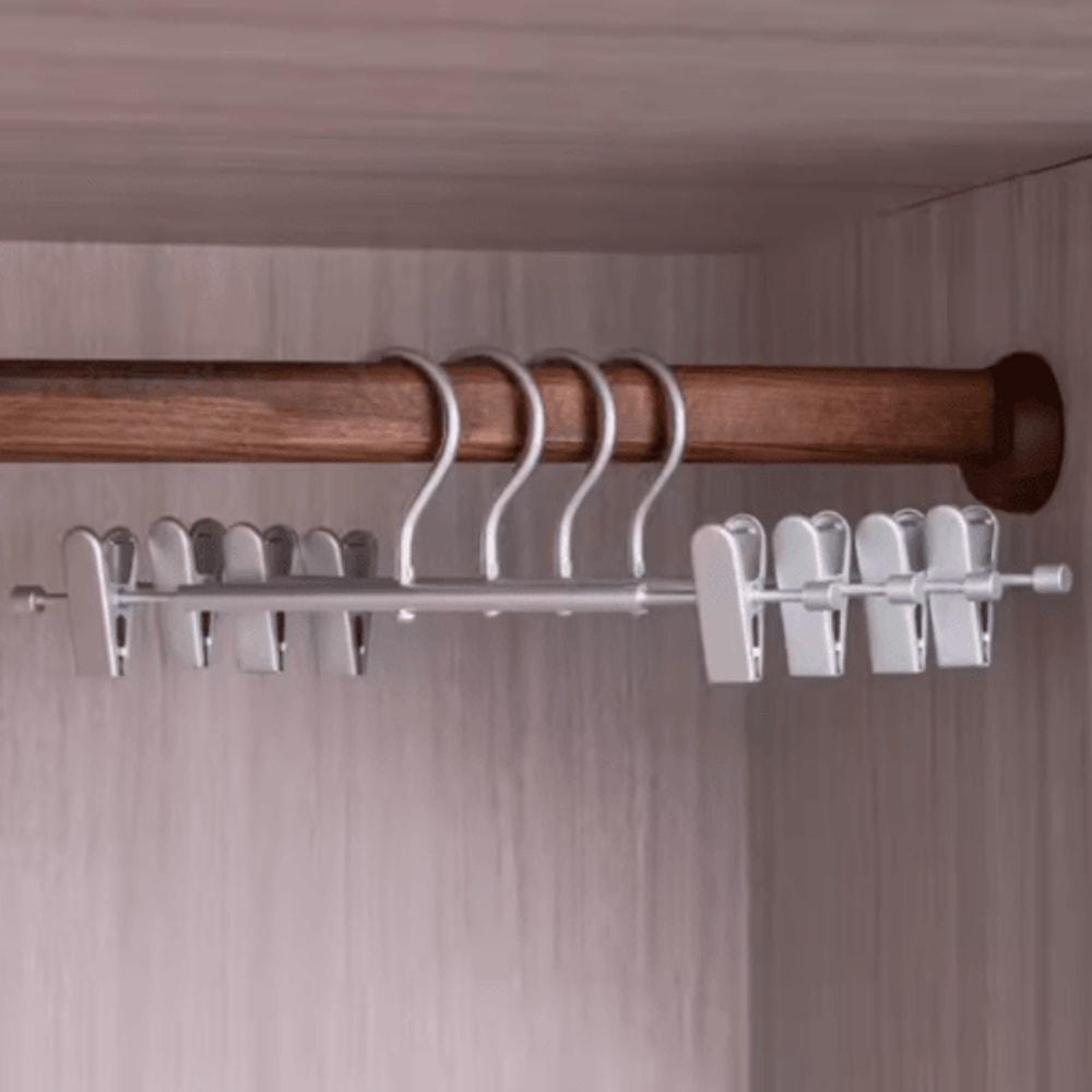 Aluminum Alloy Pants Hanger With Clips Non Slip Stretchable Trouser And Skirt Organizer 8