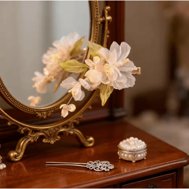 Silk Gauze Artificial Flower Hair Clips Chinese Style Hanfu Hair Accessories For Kids 3