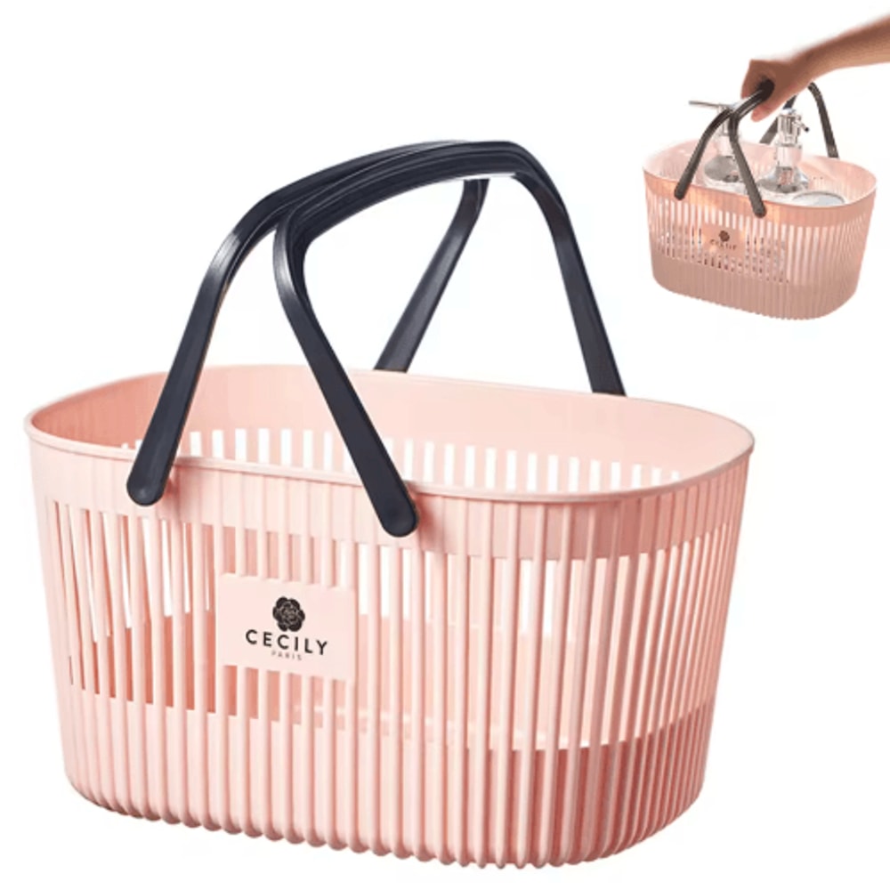 Plastic Organizer Basket With Handles Stackable Drainage Storage Bin For Bathroom Essentials 1