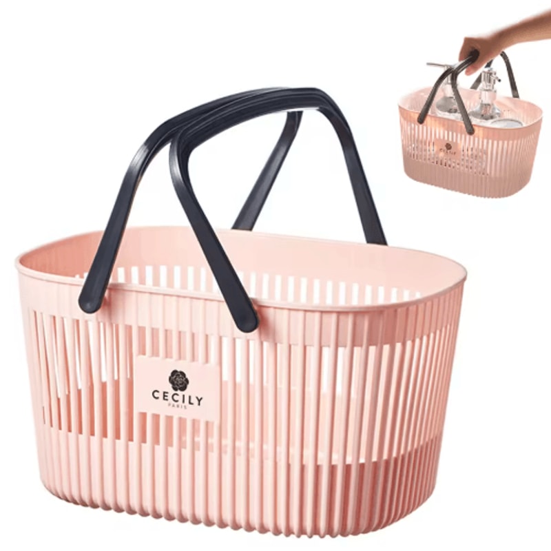 Plastic Organizer Basket With Handles Stackable Drainage Storage Bin For Bathroom Essentials 1