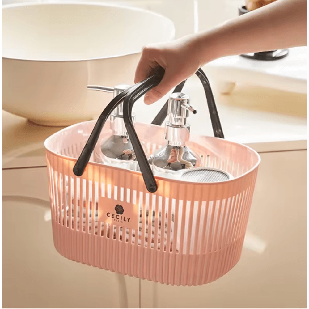 Plastic Organizer Basket With Handles Stackable Drainage Storage Bin For Bathroom Essentials 6