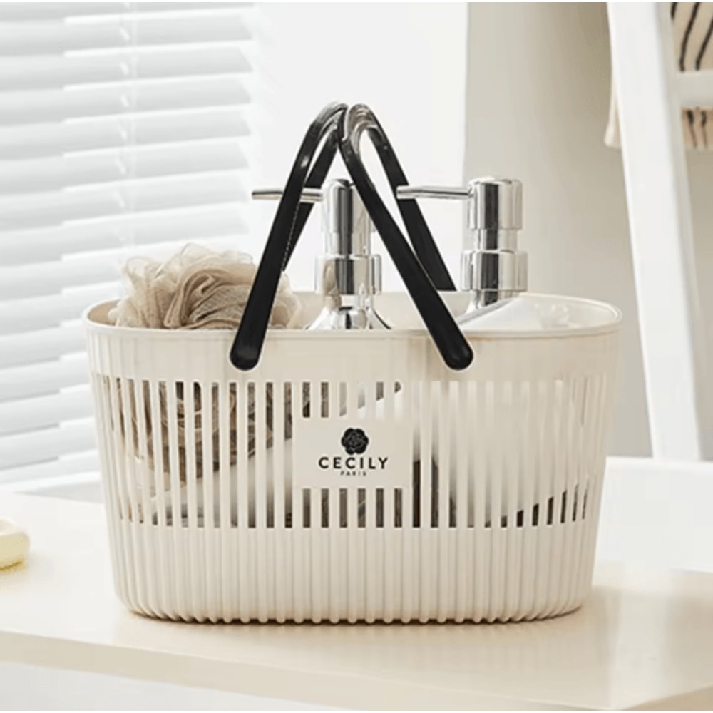 Plastic Organizer Basket With Handles Stackable Drainage Storage Bin For Bathroom Essentials 7