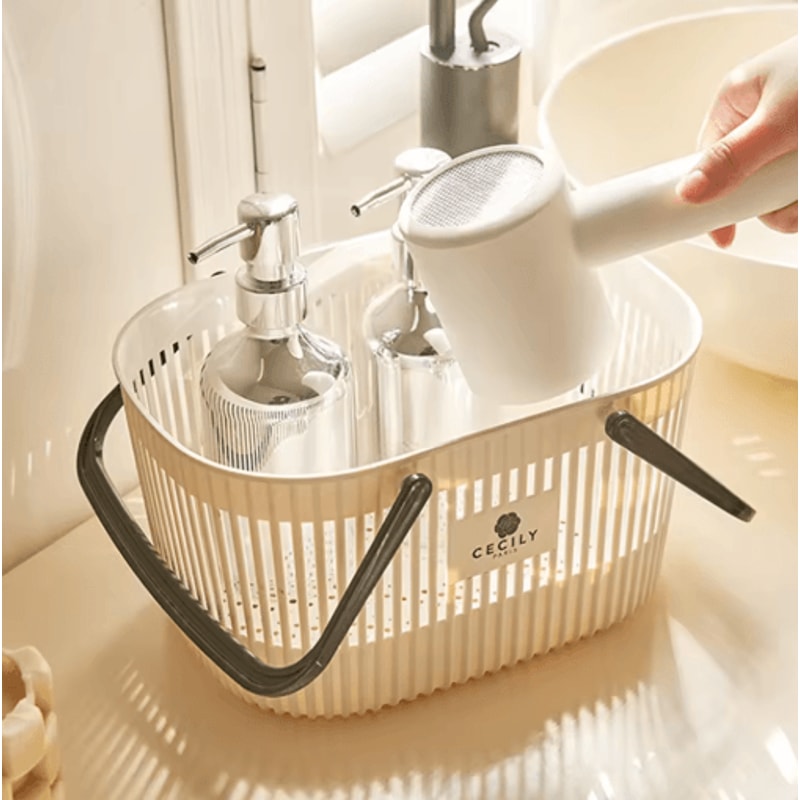 Plastic Organizer Basket With Handles Stackable Drainage Storage Bin For Bathroom Essentials 0