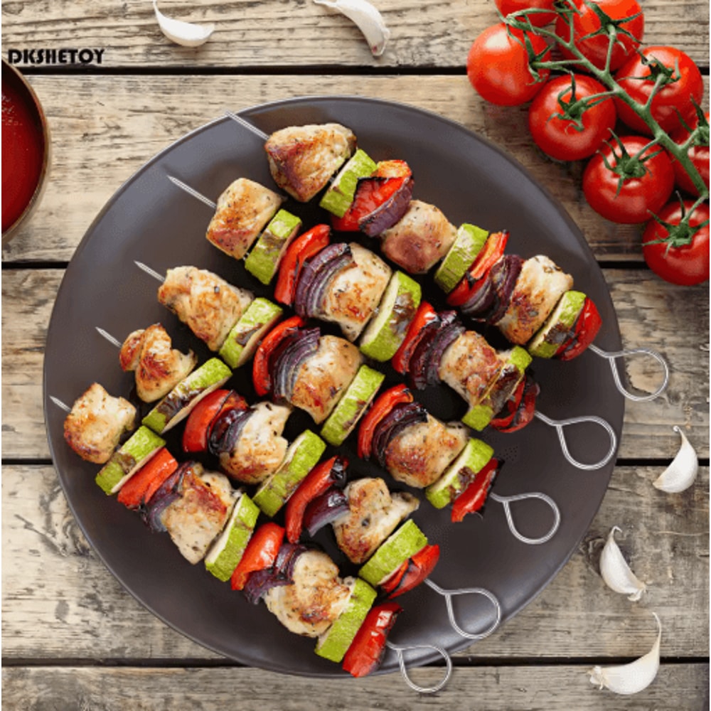 20cm Stainless Steel BBQ Skewers Heat Resistant Barbecue Fork Needle Clips For Outdoor Grilling 5