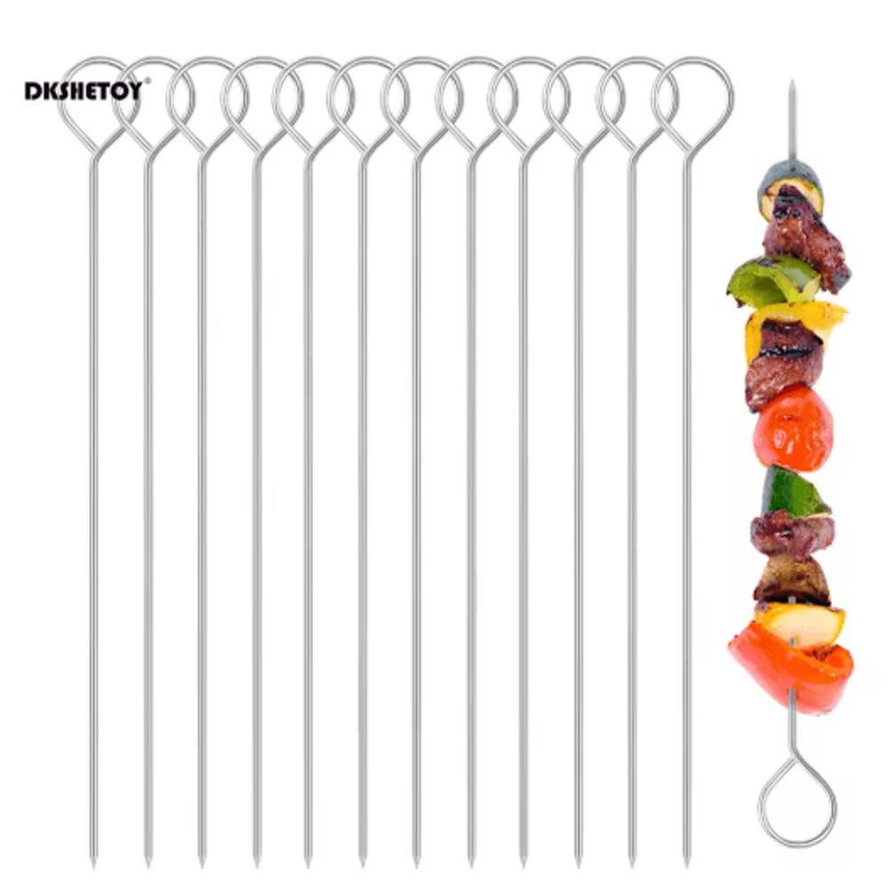 20cm Stainless Steel BBQ Skewers Heat Resistant Barbecue Fork Needle Clips For Outdoor Grilling 0