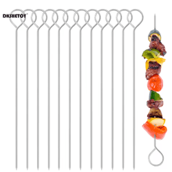 20cm stainless steel bbq skewers heat resistant barbecue fork needle clips for outdoor grilling