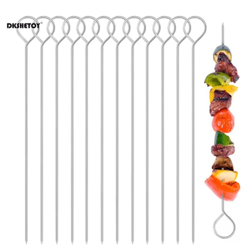 20cm Stainless Steel BBQ Skewers Heat Resistant Barbecue Fork Needle Clips For Outdoor Grilling 0