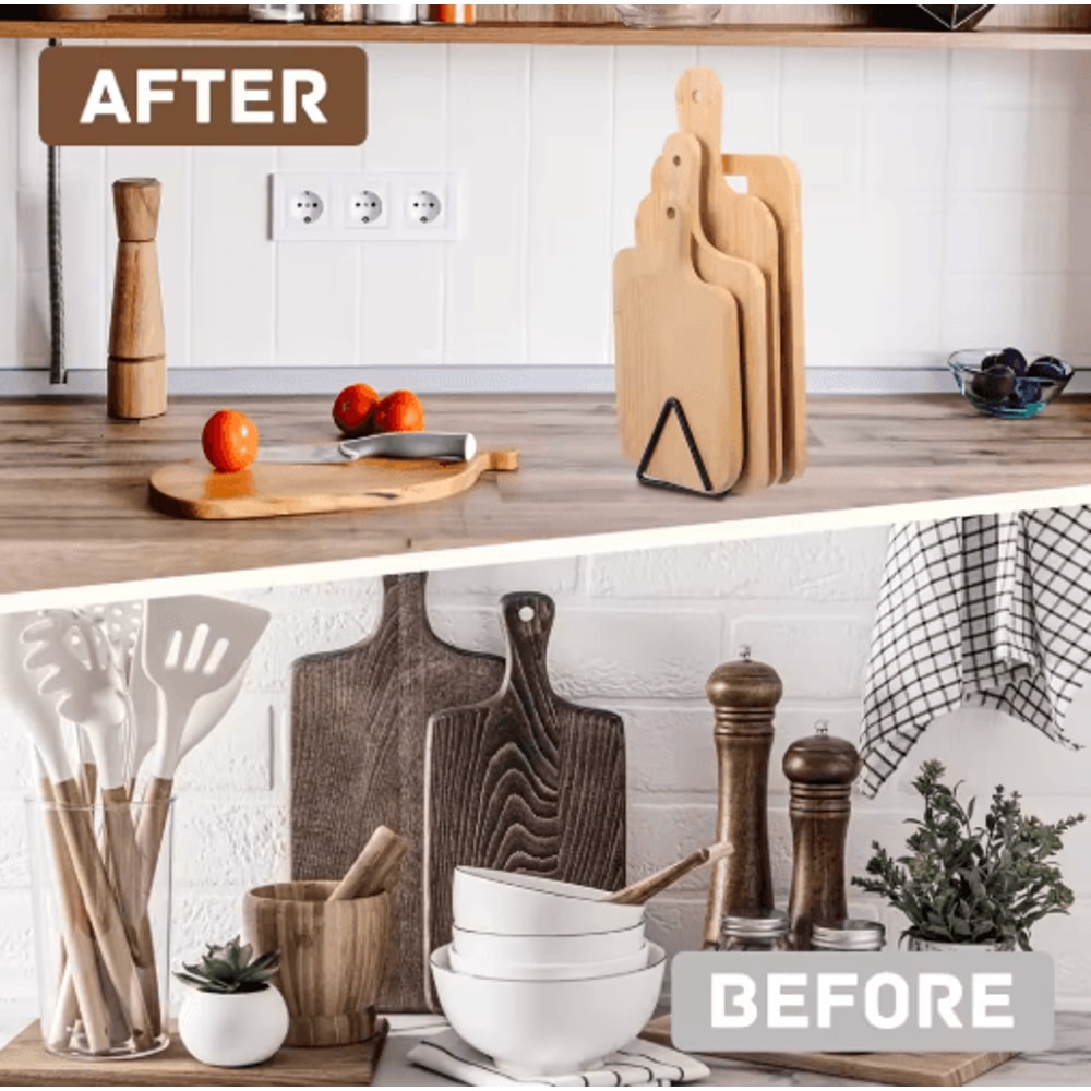 4 Slot Metal Cutting Board Storage Rack Space Saving Kitchen Countertop Organizer 3