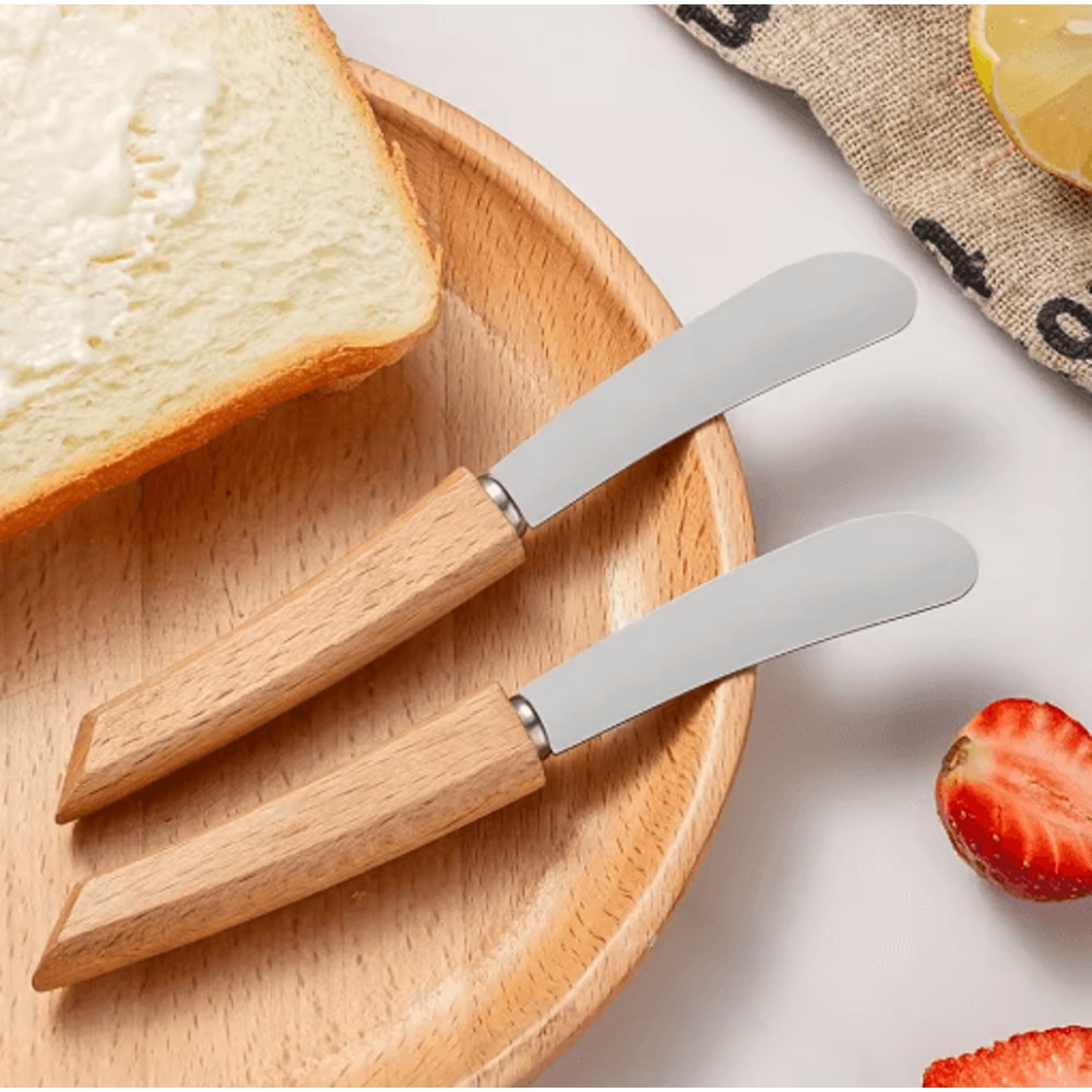 Stainless Steel Butter Knife Wooden Handle Bread And Jam Spreader 0