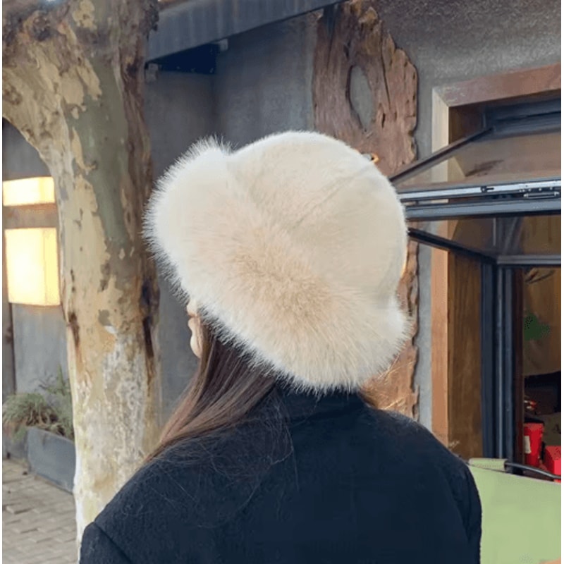 Womens Winter Plush Bucket Hat Thickened Fluffy Mongolian Style Warm Cap For Skiing And Riding 11