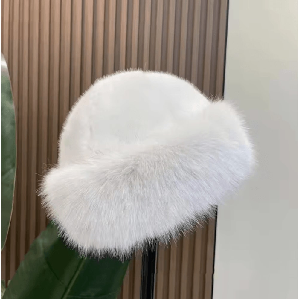 Womens Winter Plush Bucket Hat Thickened Fluffy Mongolian Style Warm Cap For Skiing And Riding 2