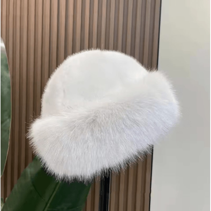 Womens Winter Plush Bucket Hat Thickened Fluffy Mongolian Style Warm Cap For Skiing And Riding 2