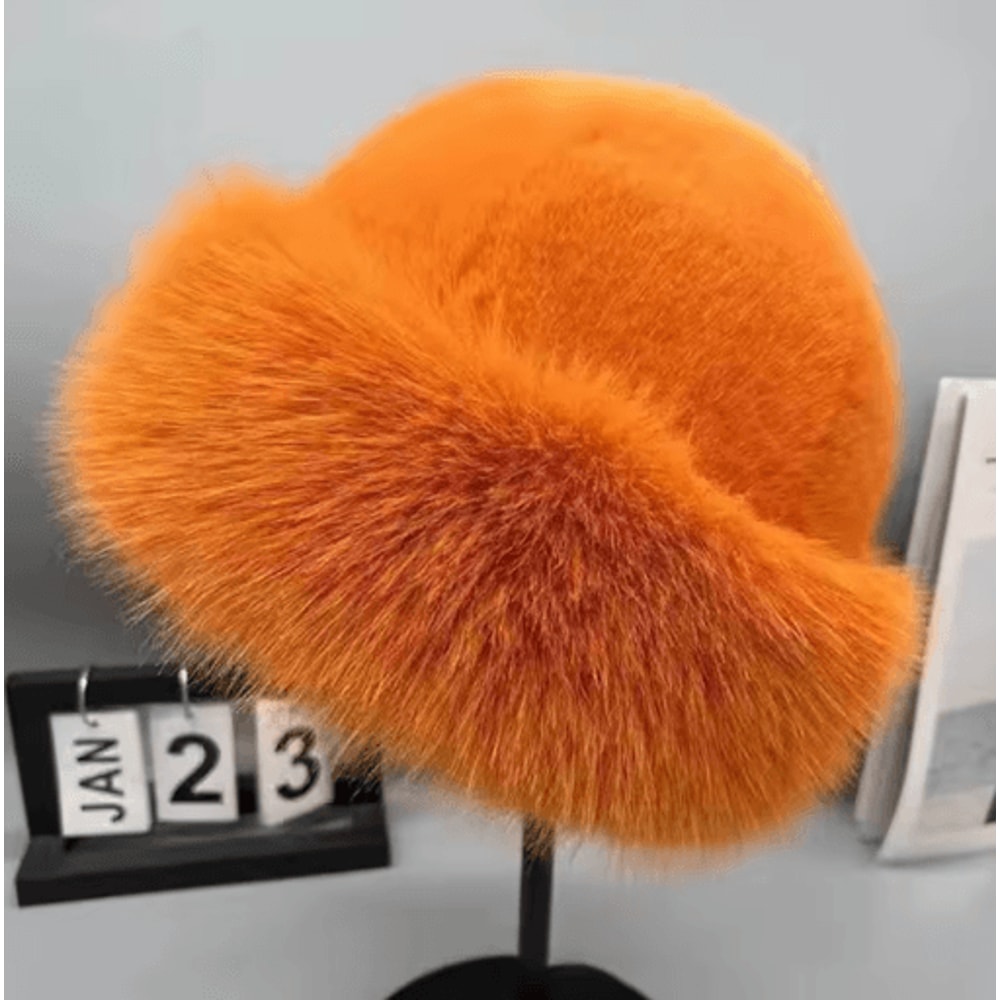 Womens Winter Plush Bucket Hat Thickened Fluffy Mongolian Style Warm Cap For Skiing And Riding 4
