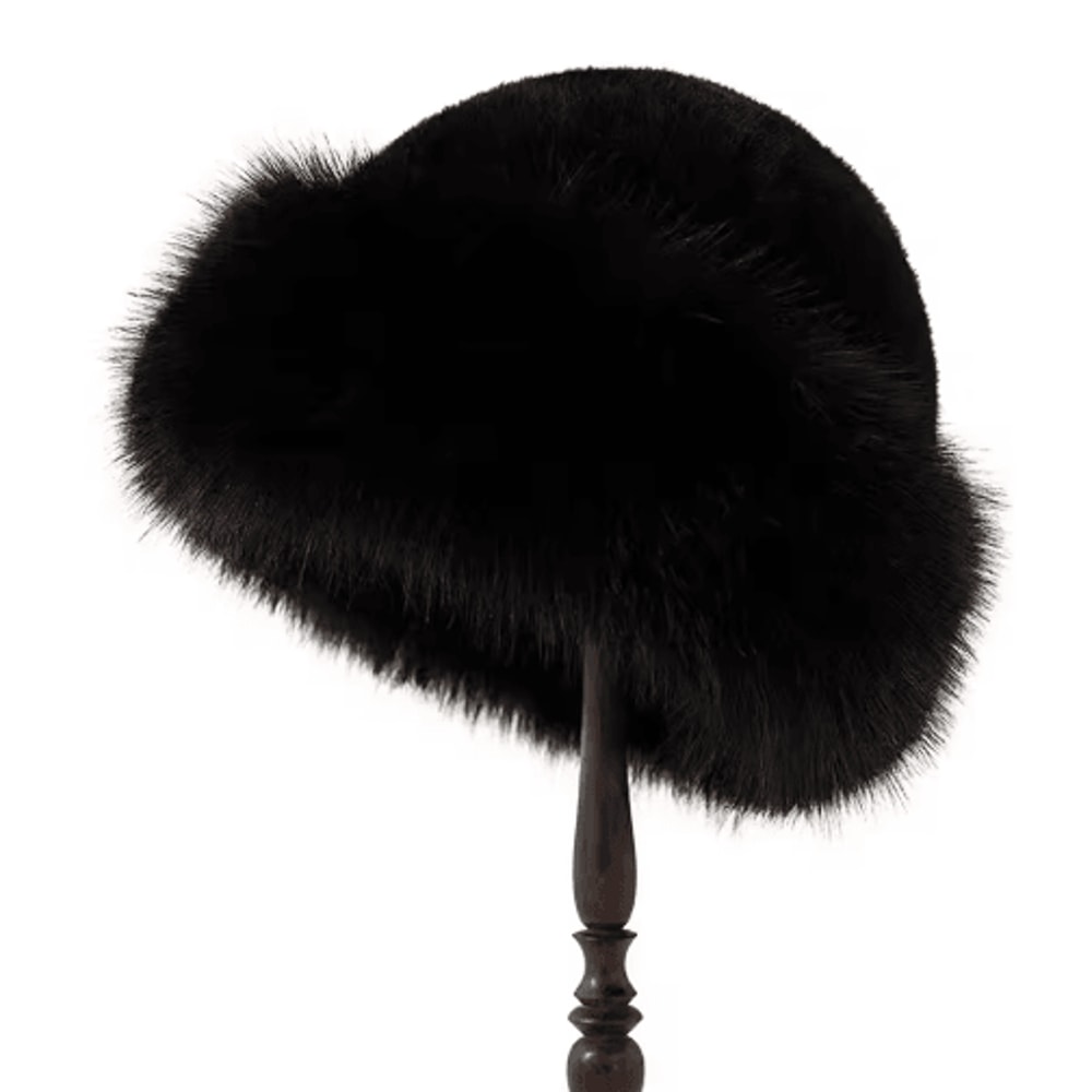 Womens Winter Plush Bucket Hat Thickened Fluffy Mongolian Style Warm Cap For Skiing And Riding 5