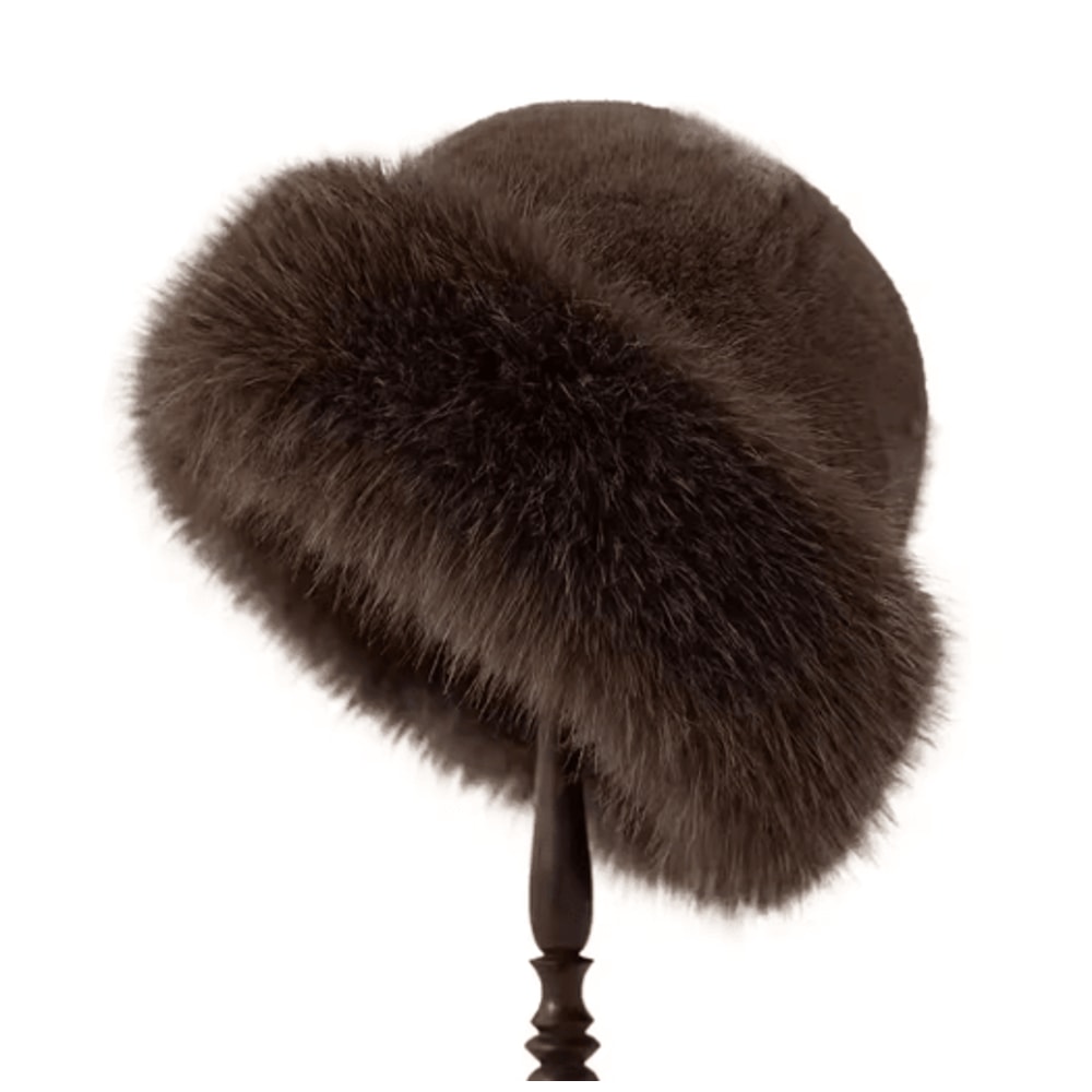 Womens Winter Plush Bucket Hat Thickened Fluffy Mongolian Style Warm Cap For Skiing And Riding 7