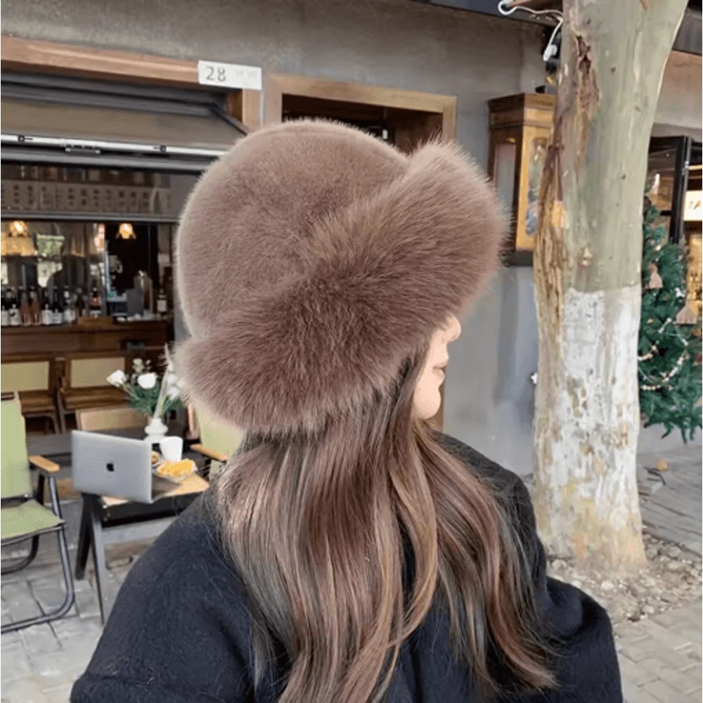 Womens Winter Plush Bucket Hat Thickened Fluffy Mongolian Style Warm Cap For Skiing And Riding 8