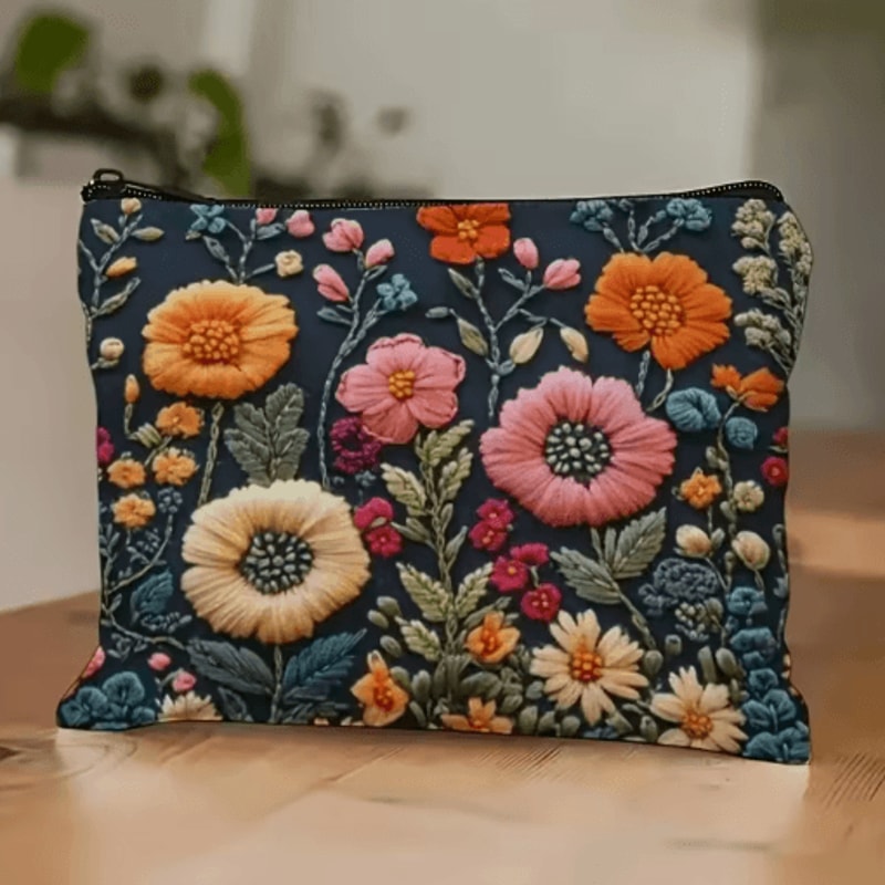 Vibrant Floral Makeup Bag Portable Travel Cosmetic And Toiletry Organizer 1 PC 3