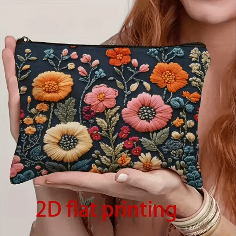 Vibrant Floral Makeup Bag Portable Travel Cosmetic And Toiletry Organizer 1 PC 4