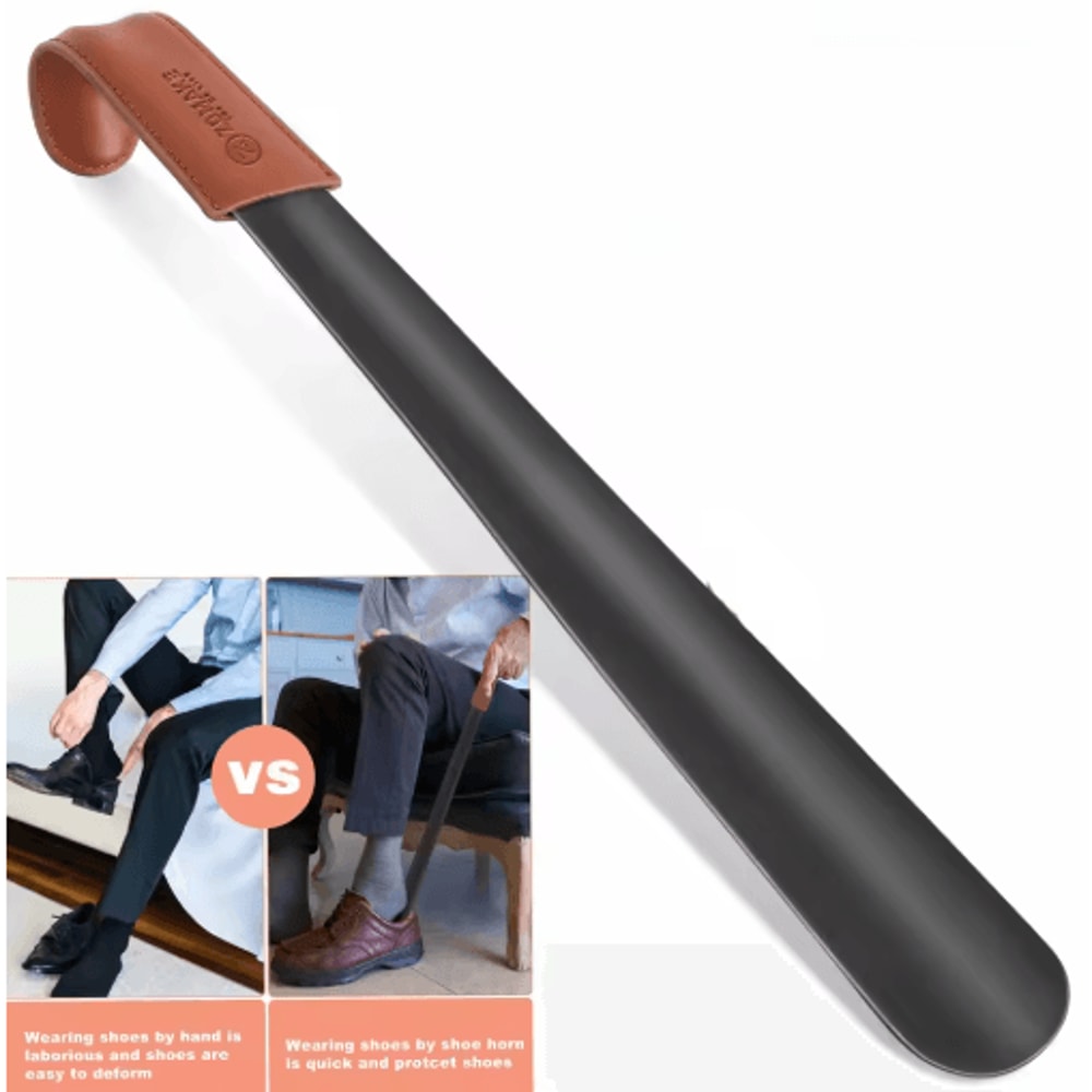 Extra Long Shoe Horn 42cm Stainless Steel Long Handled Shoehorn With Leather Strap 0