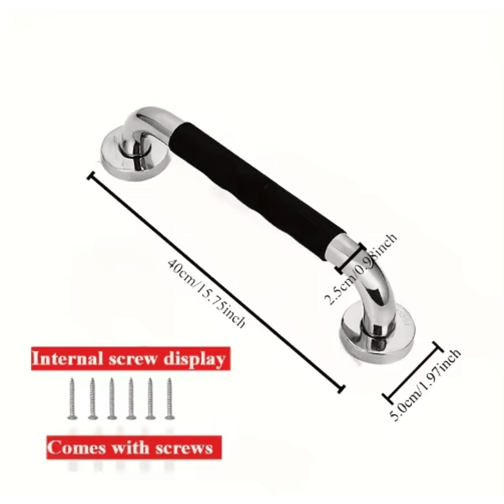 304 Stainless Steel Shower Handle Non Slip Silicone Grip Safety Grab Bar 2