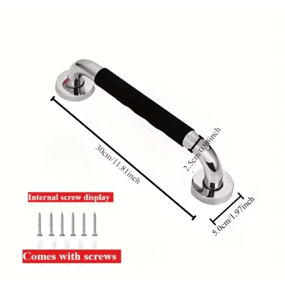 304 Stainless Steel Shower Handle Non Slip Silicone Grip Safety Grab Bar 3